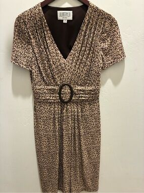 Julian Taylor Brown & Cream V-Neck Belted Dress